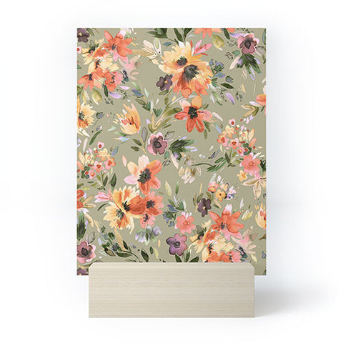 Ninola Design Botanic Retreat Painterly Tropical Flowers Sage Green Mini Art Print