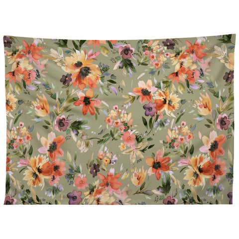 Ninola Design Botanic Retreat Painterly Tropical Flowers Sage Green Tapestry