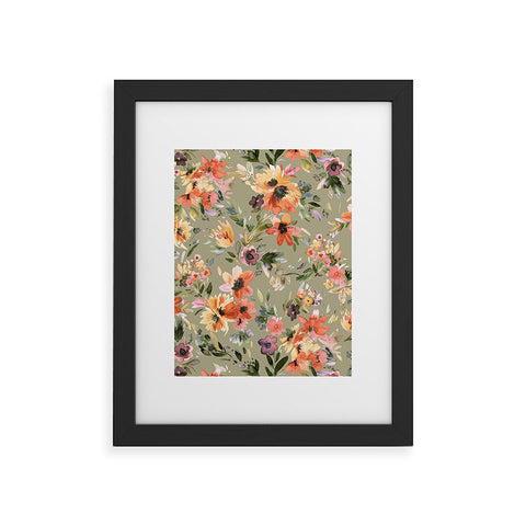 Ninola Design Botanic Retreat Painterly Tropical Flowers Sage Green Framed Art Print