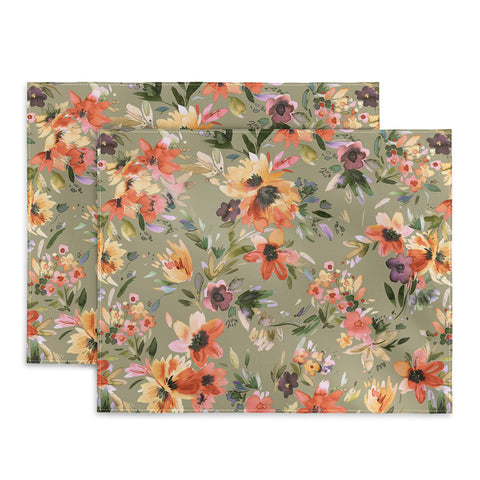 Ninola Design Botanic Retreat Painterly Tropical Flowers Sage Green Placemat
