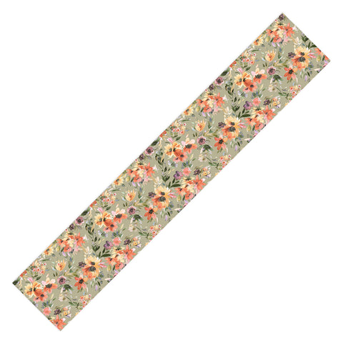 Ninola Design Botanic Retreat Painterly Tropical Flowers Sage Green Table Runner