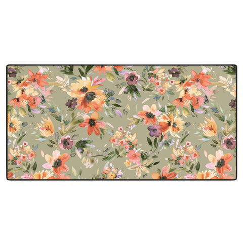 Ninola Design Botanic Retreat Painterly Tropical Flowers Sage Green Desk Mat