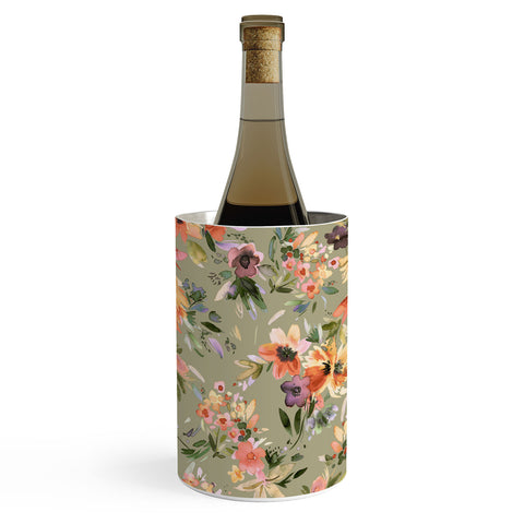 Ninola Design Botanic Retreat Painterly Tropical Flowers Sage Green Wine Chiller