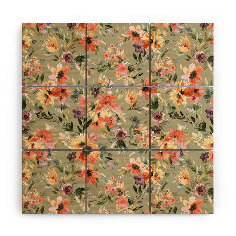 Ninola Design Botanic Retreat Painterly Tropical Flowers Sage Green Wood Wall Mural