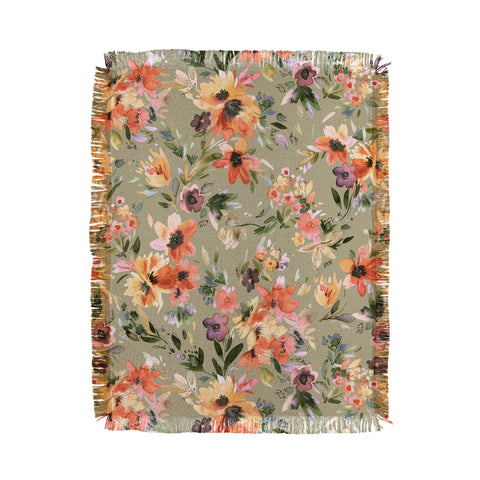 Ninola Design Botanic Retreat Painterly Tropical Flowers Sage Green Throw Blanket