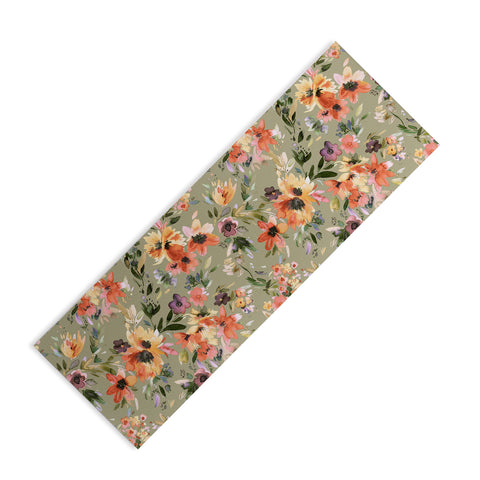 Ninola Design Botanic Retreat Painterly Tropical Flowers Sage Green Yoga Mat