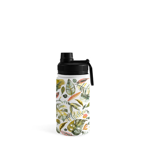 Ninola Design Botanic Retreat Tropical Jungle Leaves Botanical Green Orange Water Bottle