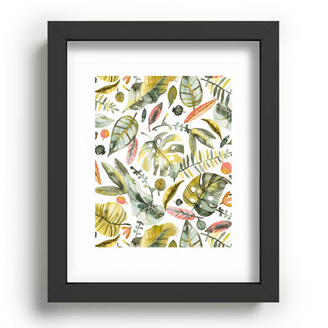 Ninola Design Botanic Retreat Tropical Jungle Leaves Botanical Green Orange Recessed Framing Rectangle