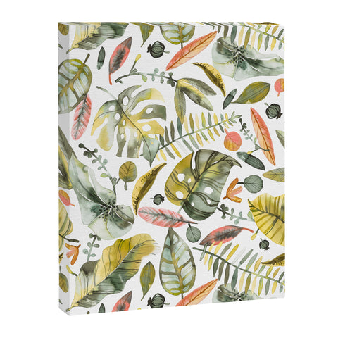 Ninola Design Botanic Retreat Tropical Jungle Leaves Botanical Green Orange Art Canvas