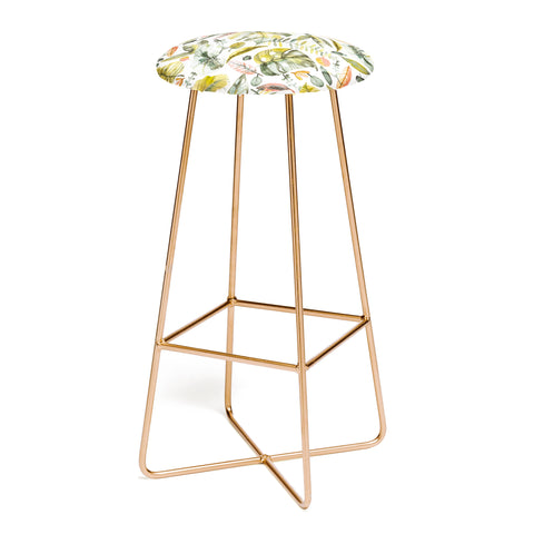 Ninola Design Botanic Retreat Tropical Jungle Leaves Botanical Green Orange Bar Stool
