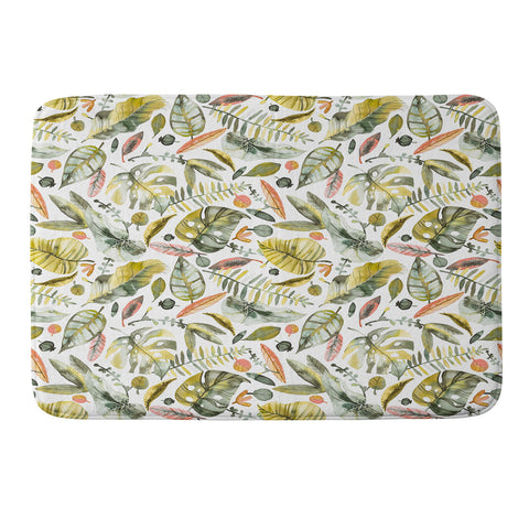 Ninola Design Botanic Retreat Tropical Jungle Leaves Botanical Green Orange Memory Foam Bath Mat