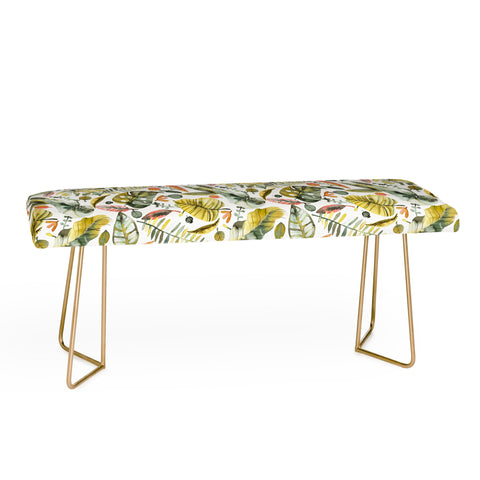 Ninola Design Botanic Retreat Tropical Jungle Leaves Botanical Green Orange Bench