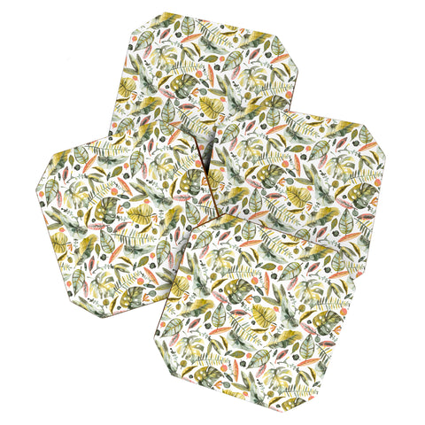 Ninola Design Botanic Retreat Tropical Jungle Leaves Botanical Green Orange Coaster Set