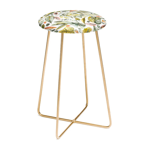 Ninola Design Botanic Retreat Tropical Jungle Leaves Botanical Green Orange Counter Stool