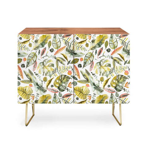 Ninola Design Botanic Retreat Tropical Jungle Leaves Botanical Green Orange Credenza