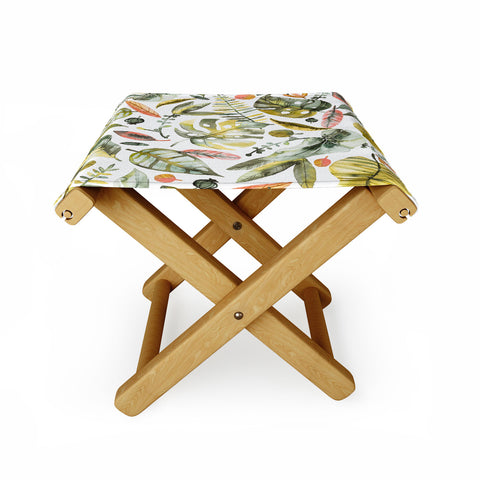 Ninola Design Botanic Retreat Tropical Jungle Leaves Botanical Green Orange Folding Stool