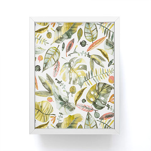 Ninola Design Botanic Retreat Tropical Jungle Leaves Botanical Green Orange Framed Mini Art Print