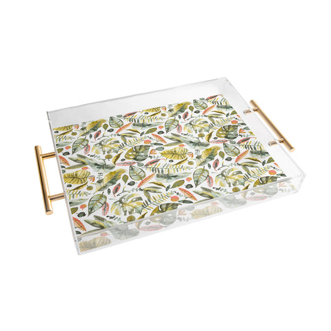 Ninola Design Botanic Retreat Tropical Jungle Leaves Botanical Green Orange Acrylic Tray