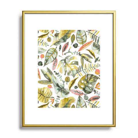 Ninola Design Botanic Retreat Tropical Jungle Leaves Botanical Green Orange Metal Framed Art Print