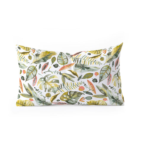 Ninola Design Botanic Retreat Tropical Jungle Leaves Botanical Green Orange Oblong Throw Pillow