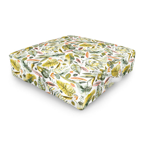Ninola Design Botanic Retreat Tropical Jungle Leaves Botanical Green Orange Outdoor Floor Cushion