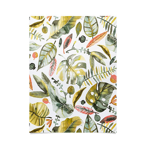 Ninola Design Botanic Retreat Tropical Jungle Leaves Botanical Green Orange Poster