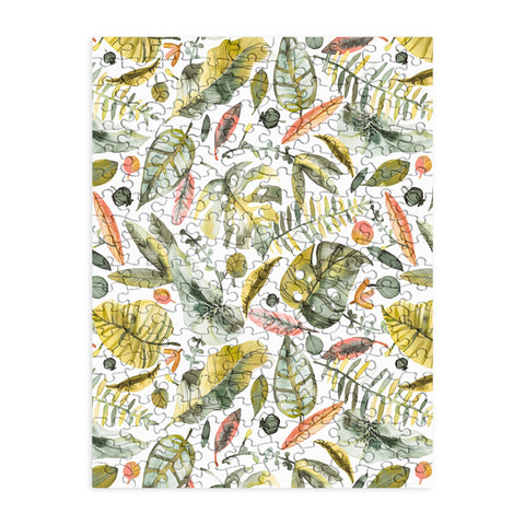 Ninola Design Botanic Retreat Tropical Jungle Leaves Botanical Green Orange Puzzle