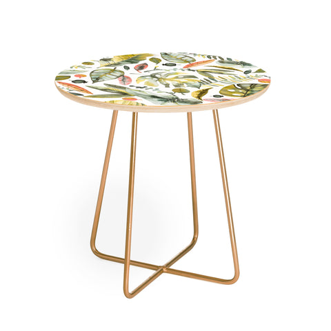 Ninola Design Botanic Retreat Tropical Jungle Leaves Botanical Green Orange Round Side Table