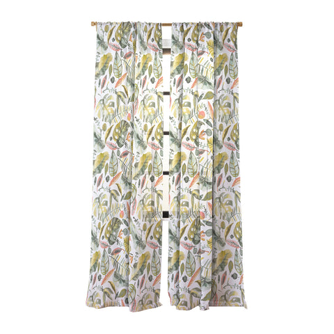 Ninola Design Botanic Retreat Tropical Jungle Leaves Botanical Green Orange Sheer Non Repeat