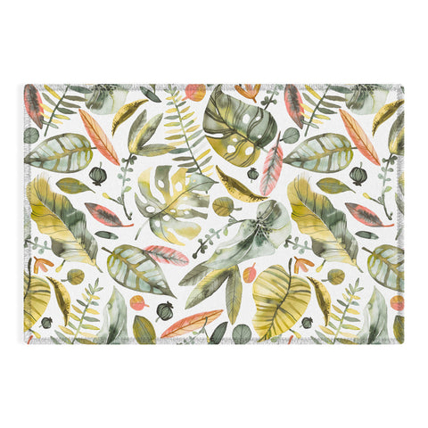 Ninola Design Botanic Retreat Tropical Jungle Leaves Botanical Green Orange Outdoor Rug