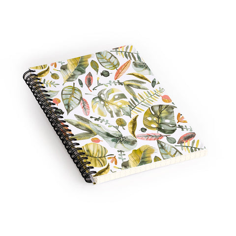Ninola Design Botanic Retreat Tropical Jungle Leaves Botanical Green Orange Spiral Notebook