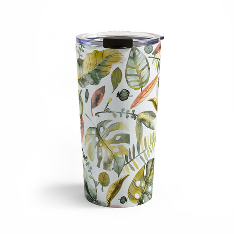Ninola Design Botanic Retreat Tropical Jungle Leaves Botanical Green Orange Travel Mug