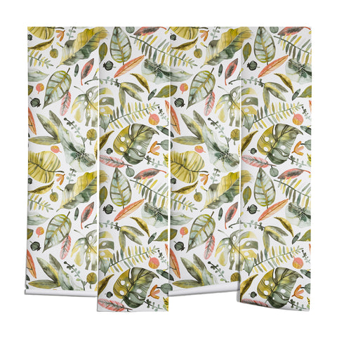 Ninola Design Botanic Retreat Tropical Jungle Leaves Botanical Green Orange Wall Mural