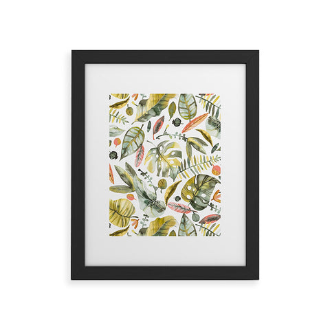 Ninola Design Botanic Retreat Tropical Jungle Leaves Botanical Green Orange Framed Art Print