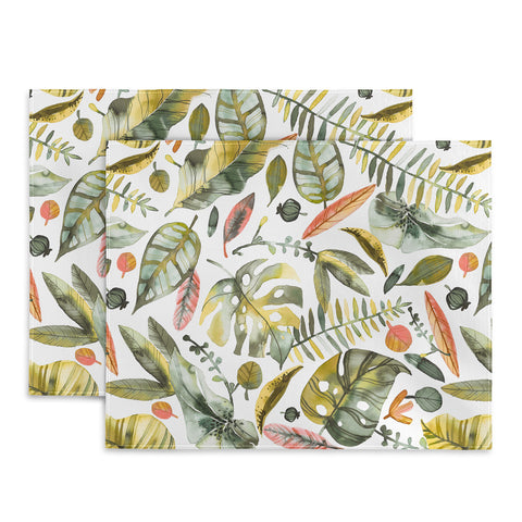 Ninola Design Botanic Retreat Tropical Jungle Leaves Botanical Green Orange Placemat