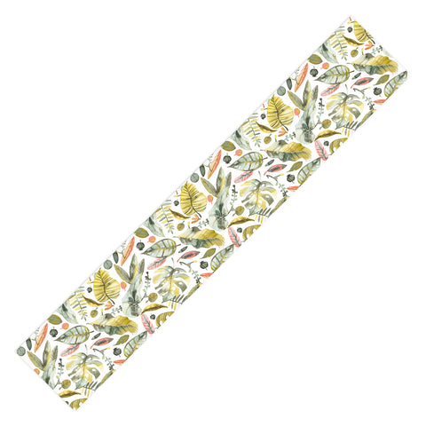 Ninola Design Botanic Retreat Tropical Jungle Leaves Botanical Green Orange Table Runner
