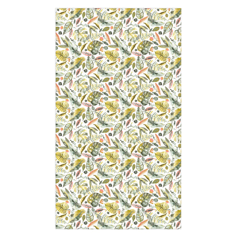 Ninola Design Botanic Retreat Tropical Jungle Leaves Botanical Green Orange Tablecloth