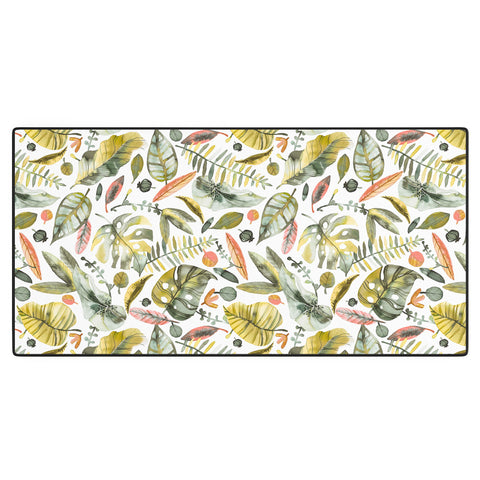 Ninola Design Botanic Retreat Tropical Jungle Leaves Botanical Green Orange Desk Mat