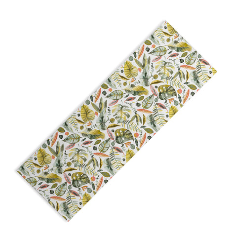 Ninola Design Botanic Retreat Tropical Jungle Leaves Botanical Green Orange Yoga Mat
