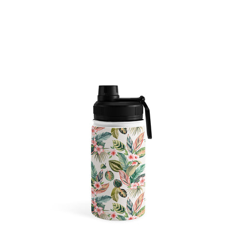 Ninola Design Botanic Retreat Tropical Leaves Flowers Pink Green Water Bottle