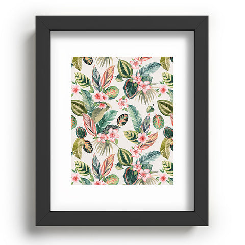 Ninola Design Botanic Retreat Tropical Leaves Flowers Pink Green Recessed Framing Rectangle