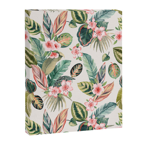 Ninola Design Botanic Retreat Tropical Leaves Flowers Pink Green Art Canvas