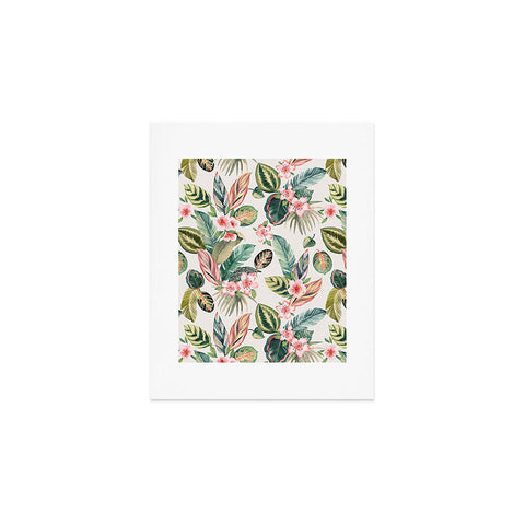 Ninola Design Botanic Retreat Tropical Leaves Flowers Pink Green Art Print