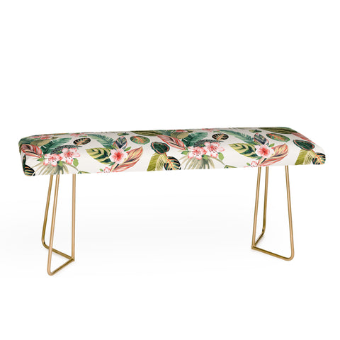 Ninola Design Botanic Retreat Tropical Leaves Flowers Pink Green Bench