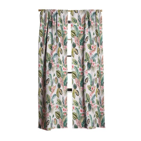 Ninola Design Botanic Retreat Tropical Leaves Flowers Pink Green Blackout Non Repeat