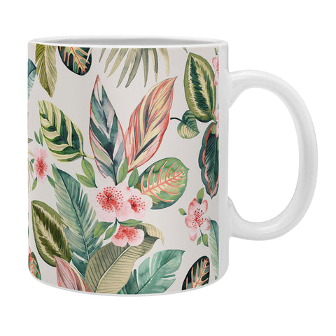 Ninola Design Botanic Retreat Tropical Leaves Flowers Pink Green Coffee Mug