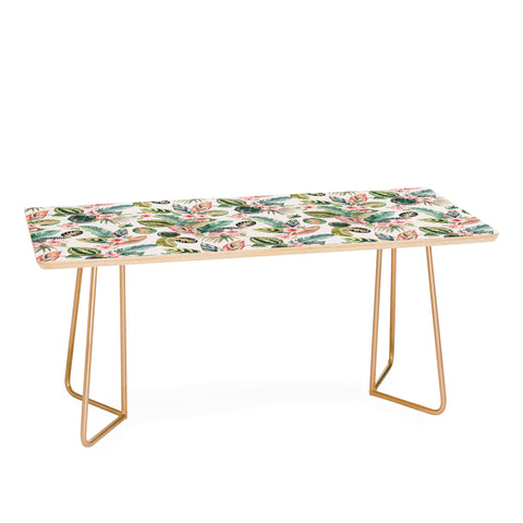 Ninola Design Botanic Retreat Tropical Leaves Flowers Pink Green Coffee Table