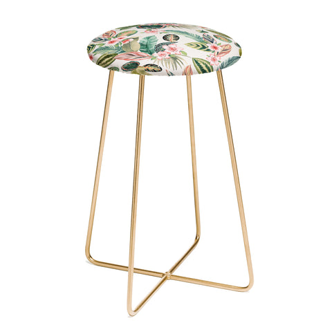 Ninola Design Botanic Retreat Tropical Leaves Flowers Pink Green Counter Stool