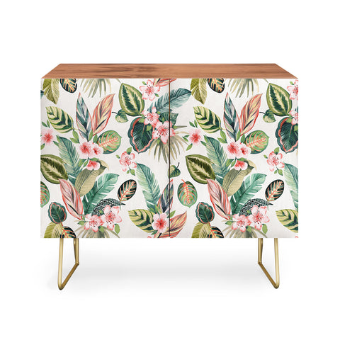 Ninola Design Botanic Retreat Tropical Leaves Flowers Pink Green Credenza