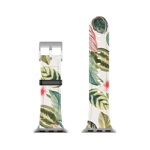 Ninola Design Botanic Retreat Tropical Leaves Flowers Pink Green Apple Watch Band
